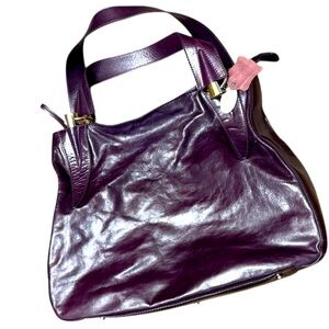Palio Italy NWOT heavy duty metal accents large bright Purple Leather Bag